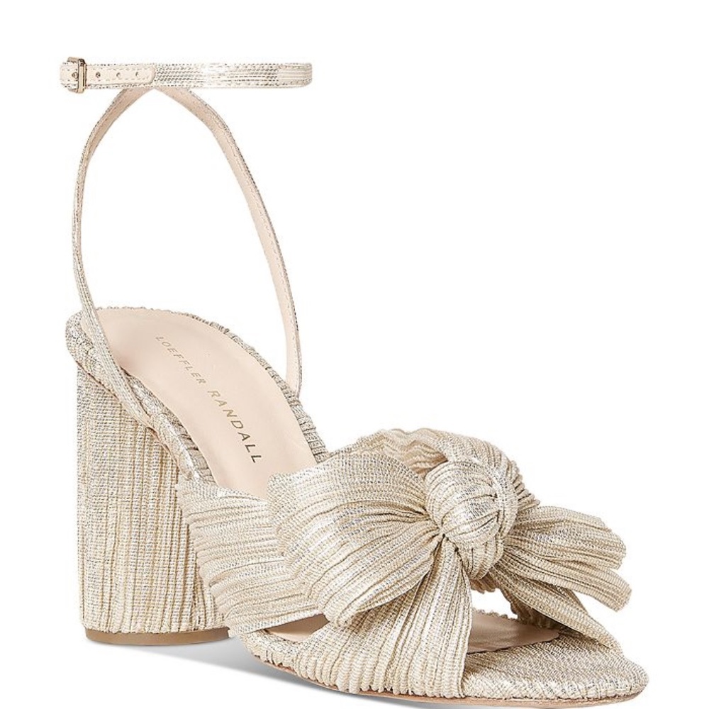 Camellia Platinum Pleated Bow Heel